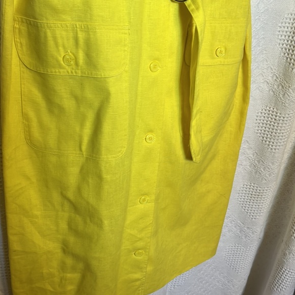 Linen Blend Yellow Dress Belted - Picture 2 of 7